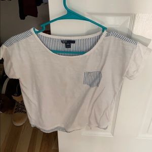 white, blue striped crop top